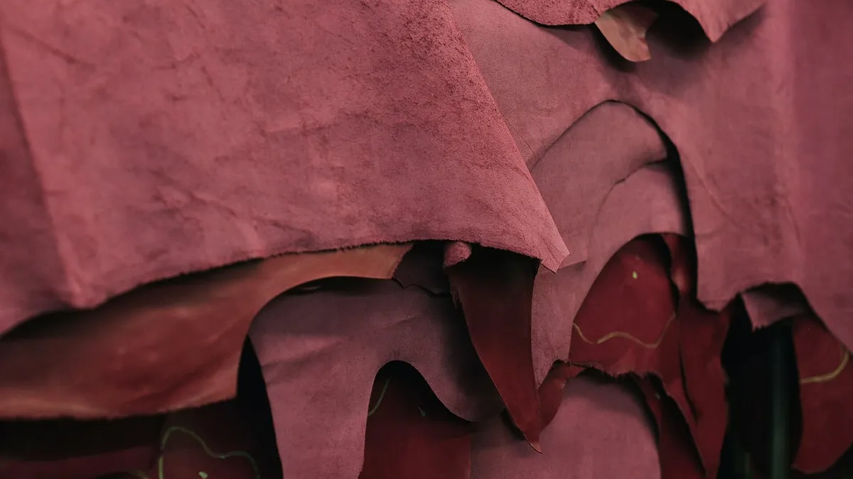 A close view of the grain on a panel of tanned leather